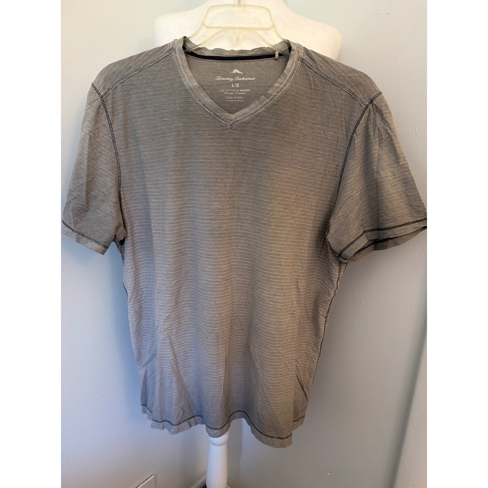 Tommy Bahama Mens Gray Slub Knit V-Neck Short Sleeve T-Shirt Large